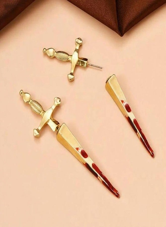 ANGLEQUEEN Gothic Sword Earrings for Women Sword Stud Earrings Punk Dangle Drop Earring Tassel Chain Ear Cuff Earring Emo Accessories Halloween Costume Jewelry Accessories Gold Swords - Image 5