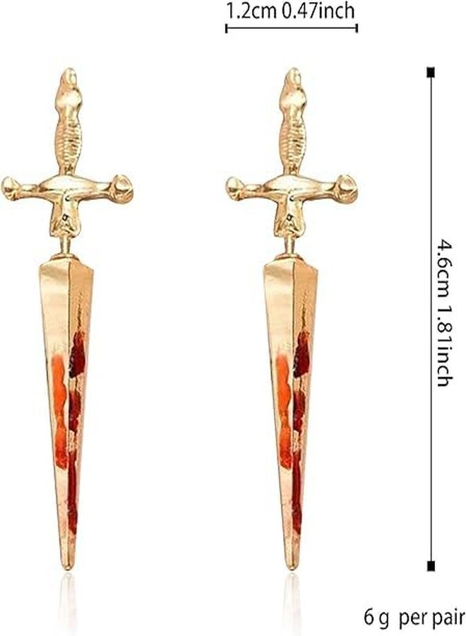 ANGLEQUEEN Gothic Sword Earrings for Women Sword Stud Earrings Punk Dangle Drop Earring Tassel Chain Ear Cuff Earring Emo Accessories Halloween Costume Jewelry Accessories Gold Swords - Image 3