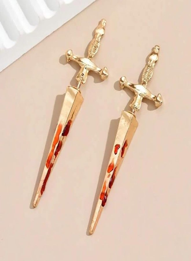 ANGLEQUEEN Gothic Sword Earrings for Women Sword Stud Earrings Punk Dangle Drop Earring Tassel Chain Ear Cuff Earring Emo Accessories Halloween Costume Jewelry Accessories Gold Swords - Image 4