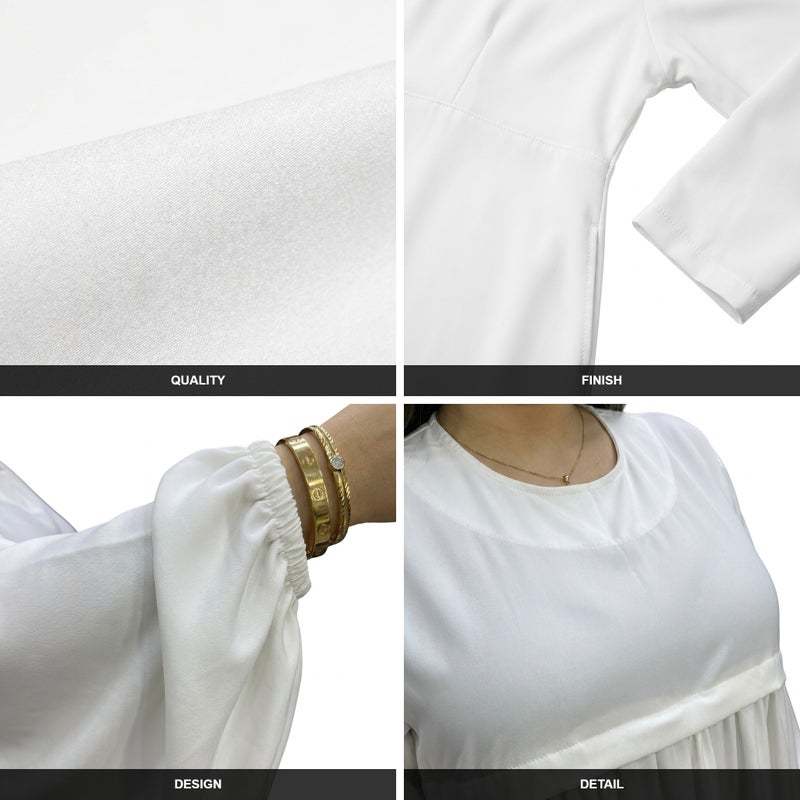 White Long Evening Dress with Wide Cut and Medium Sleeves, Suitable for Formal Events and Weddings, Pure White Color, Elegant & Comfortable Design - Size XL (110 KG) - Image 3