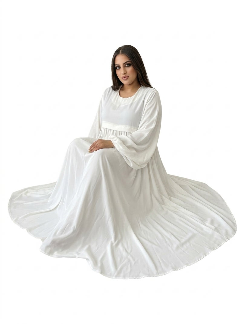 White Long Evening Dress with Wide Cut and Medium Sleeves, Suitable for Formal Events and Weddings, Pure White Color, Elegant & Comfortable Design - Size XL (110 KG) - Image 5