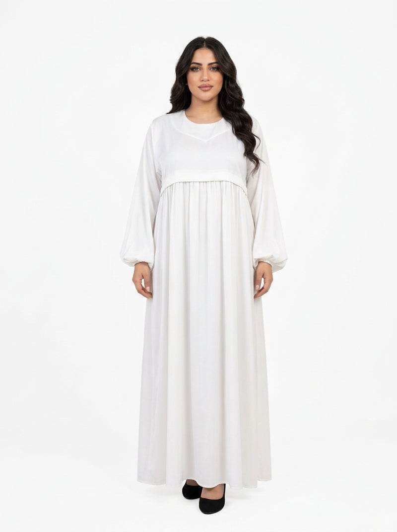 White Long Evening Dress with Wide Cut and Medium Sleeves, Suitable for Formal Events and Weddings, Pure White Color, Elegant & Comfortable Design - Size XL (110 KG) - Image 1
