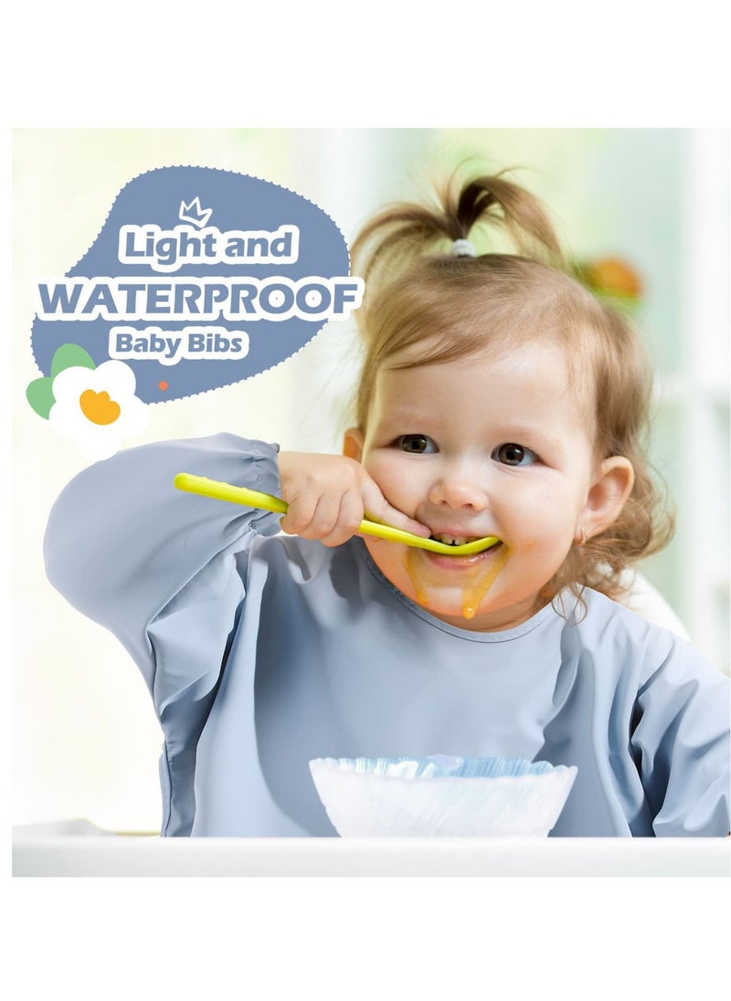 Y&D Waterproof Baby Bibs,Infant Toddler Long Sleeve Feeding Bib With Food Catcher, Wipe Clean & Washable Stain Oil and Odor Resistant for boy girl  - Image 3