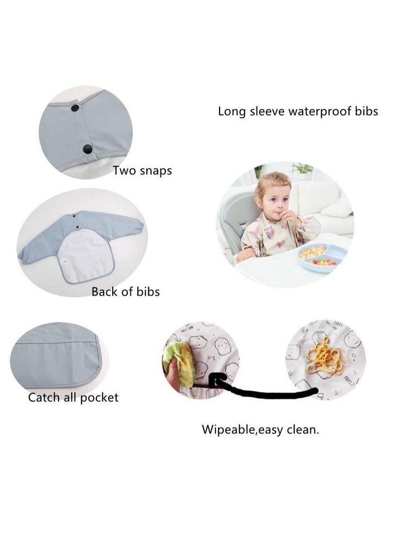 Y&D Waterproof Baby Bibs,Infant Toddler Long Sleeve Feeding Bib With Food Catcher, Wipe Clean & Washable Stain Oil and Odor Resistant for boy girl  - Image 2