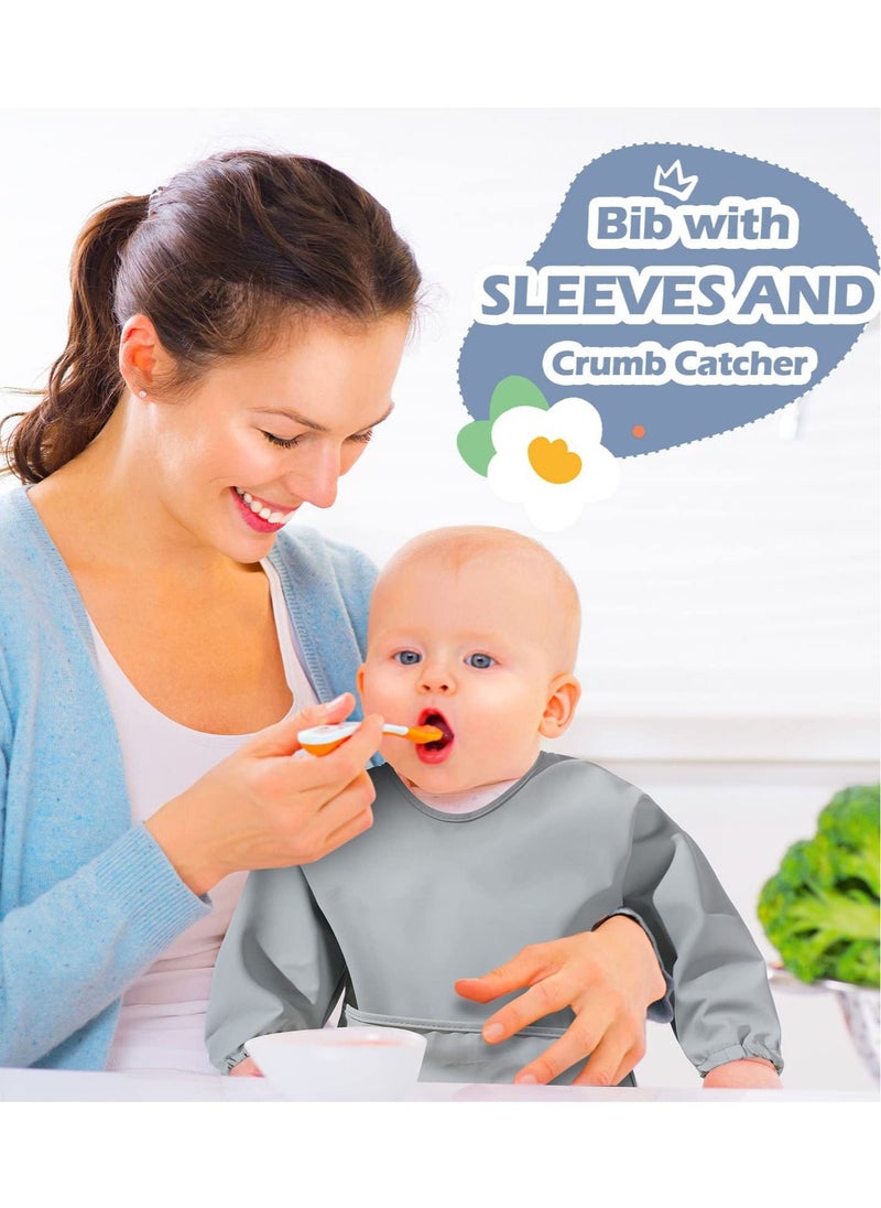 Y&D Waterproof Baby Bibs,Infant Toddler Long Sleeve Feeding Bib With Food Catcher, Wipe Clean & Washable Stain Oil and Odor Resistant for boy girl  - Image 4
