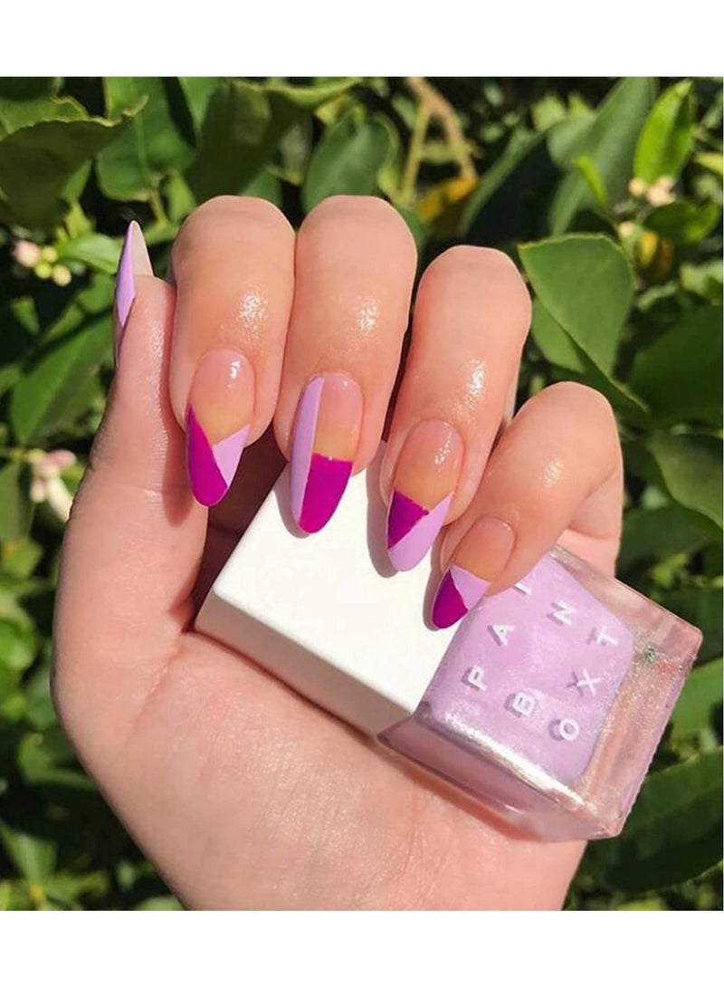 Captaintech Fake Nails, 24 Pcs Fashion Fake Nails,  Geometric Shape Stiletto Glossy Acrylic Nails, Purple Pink Color Contrast Natural False Nails, Full Cover Artificial Press on Nails for Women and Girls - Image 1