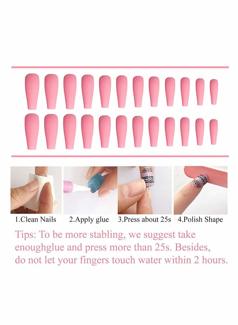 Captaintech Fake Nails, 24 Pcs Fashion Fake Nails,  Geometric Shape Stiletto Glossy Acrylic Nails, Purple Pink Color Contrast Natural False Nails, Full Cover Artificial Press on Nails for Women and Girls - Image 2