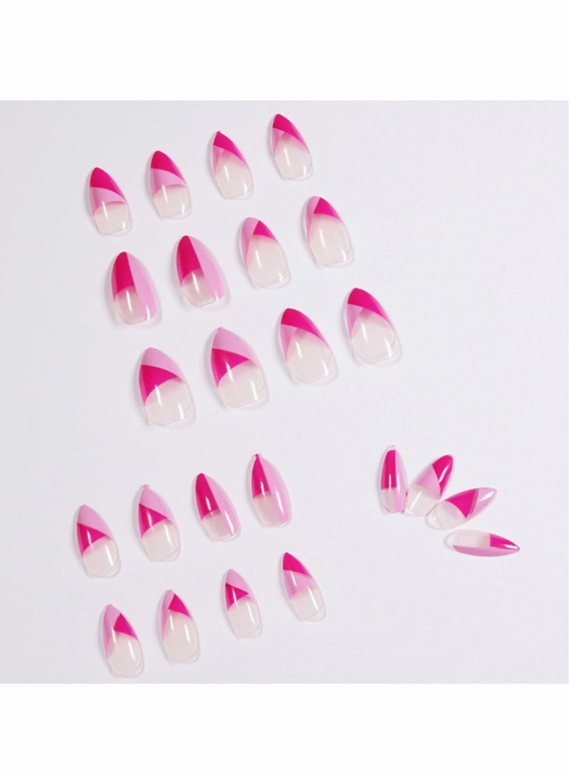 Captaintech Fake Nails, 24 Pcs Fashion Fake Nails,  Geometric Shape Stiletto Glossy Acrylic Nails, Purple Pink Color Contrast Natural False Nails, Full Cover Artificial Press on Nails for Women and Girls - Image 3