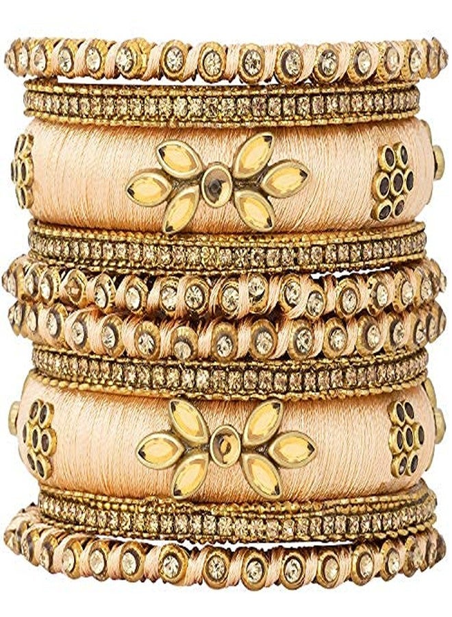 Aheli Peach Silk Thread 2.8" Bangle Set Chuda Indian Traditional Wedding Fashion Jewelry for Women - Image 1