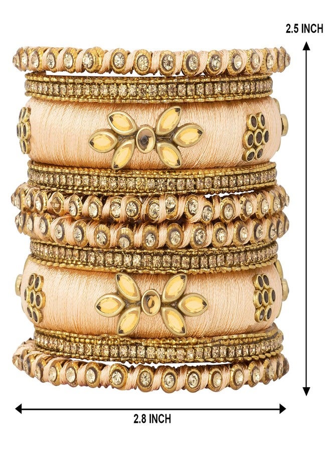 Aheli Peach Silk Thread 2.8" Bangle Set Chuda Indian Traditional Wedding Fashion Jewelry for Women - Image 5