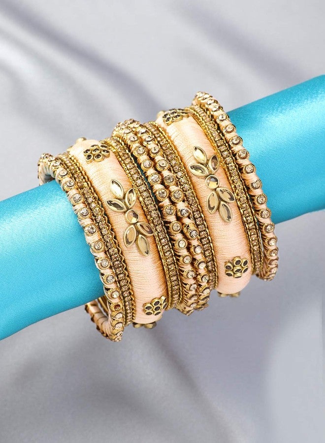 Aheli Peach Silk Thread 2.8" Bangle Set Chuda Indian Traditional Wedding Fashion Jewelry for Women - Image 4