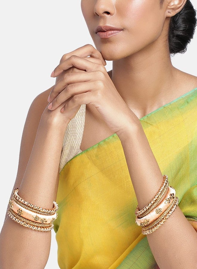 Aheli Peach Silk Thread 2.8" Bangle Set Chuda Indian Traditional Wedding Fashion Jewelry for Women - Image 3