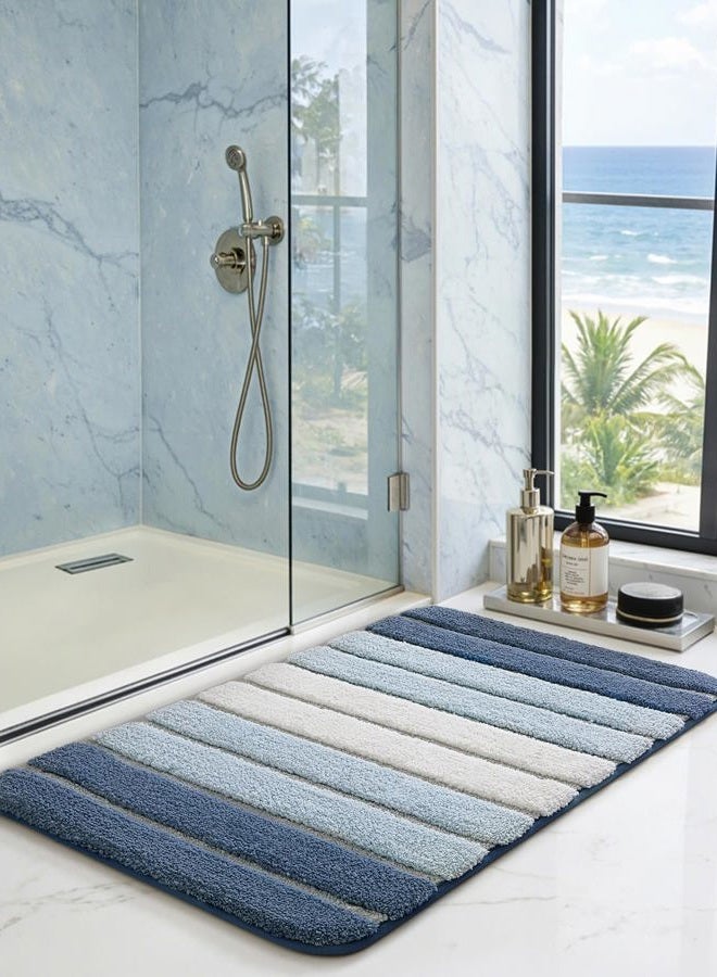 DEXI Bathroom Rug Mat, 20x32, Non Slip Absorbent Microfiber Mats, Washable Soft Plush Shaggy Shower Rugs for Sink, Bath Accessories Decor, Blue - Image 4