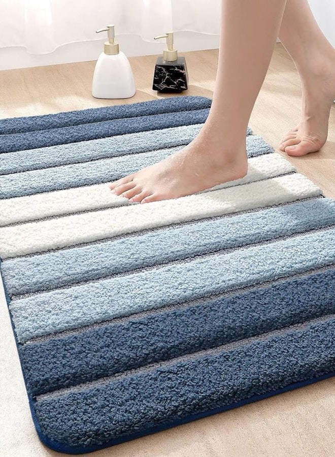 DEXI Bathroom Rug Mat, 20x32, Non Slip Absorbent Microfiber Mats, Washable Soft Plush Shaggy Shower Rugs for Sink, Bath Accessories Decor, Blue - Image 1