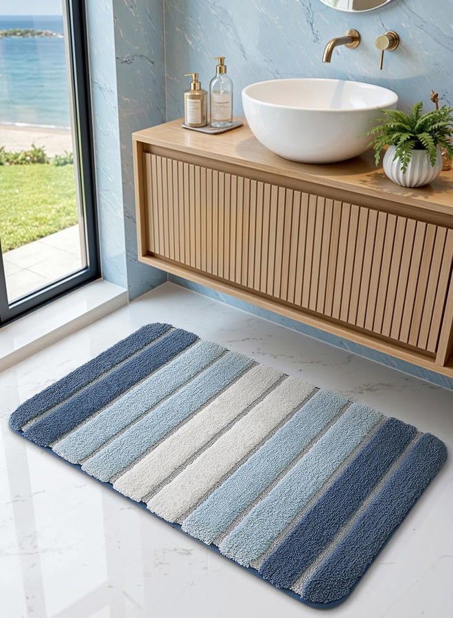 DEXI Bathroom Rug Mat, 20x32, Non Slip Absorbent Microfiber Mats, Washable Soft Plush Shaggy Shower Rugs for Sink, Bath Accessories Decor, Blue - Image 3