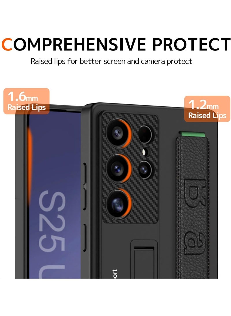 Aookay Strap Case Compatible Samsung S25 Ultra Phone Case with Stand & Wristband,Protective Cover for Galaxy S25 Ultra Thin Case,Heavy Duty Phone Case for S25 Ultra 5G Case (Cool Black) (Not include Pen)  - Image 3