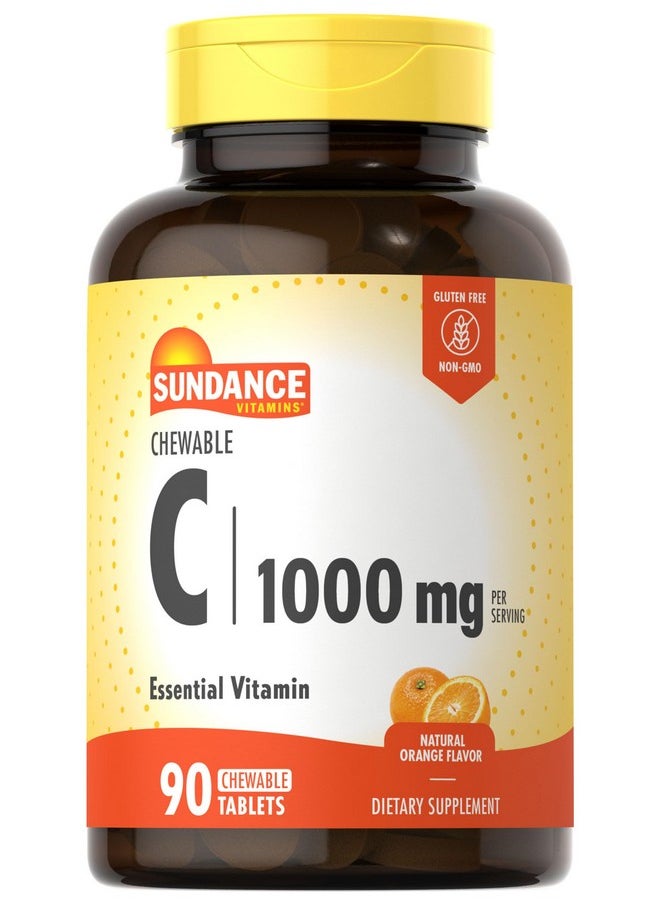صن دانس - أقراص فيتامين سي القابلة للمضغ Sundance 1000mg | 90 قرصًا | بنكهة البرتقال الطبيعية | مكمل غذائي نباتي وغير معدّل وراثيًا وخالٍ من الجلوتين - Image 1