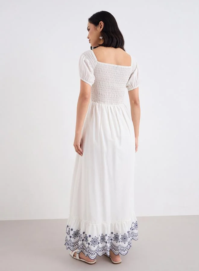 Styli Styli Cream Embroidered Hem Maxi Dress