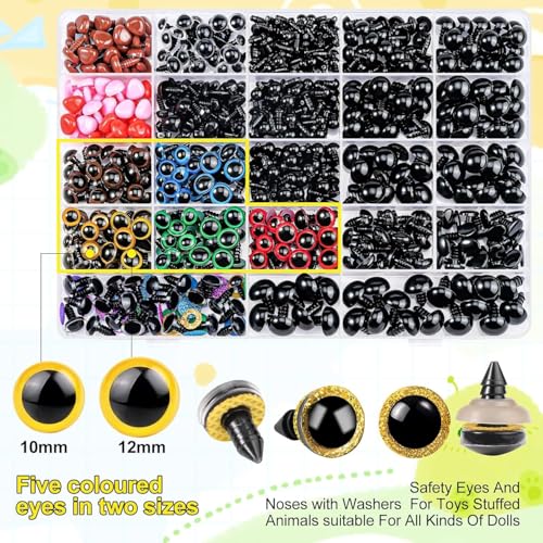 Tusmad 1100PCS Safety Eyes and Noses, Amigurumi Safety Eyes for Crocheting, Colorful Doll Crochet Eyes with Washers for Plush Animal, Crochet Toy, Stuffed Doll and Teddy Bear (1100PCS Safety Eyes) - Image 5