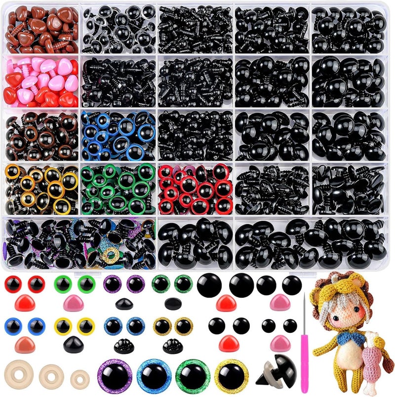 Tusmad 1100PCS Safety Eyes and Noses, Amigurumi Safety Eyes for Crocheting, Colorful Doll Crochet Eyes with Washers for Plush Animal, Crochet Toy, Stuffed Doll and Teddy Bear (1100PCS Safety Eyes) - Image 1