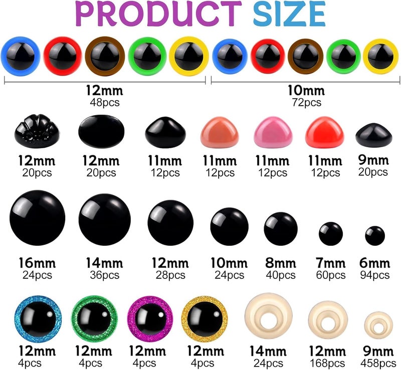 Tusmad 1100PCS Safety Eyes and Noses, Amigurumi Safety Eyes for Crocheting, Colorful Doll Crochet Eyes with Washers for Plush Animal, Crochet Toy, Stuffed Doll and Teddy Bear (1100PCS Safety Eyes) - Image 2