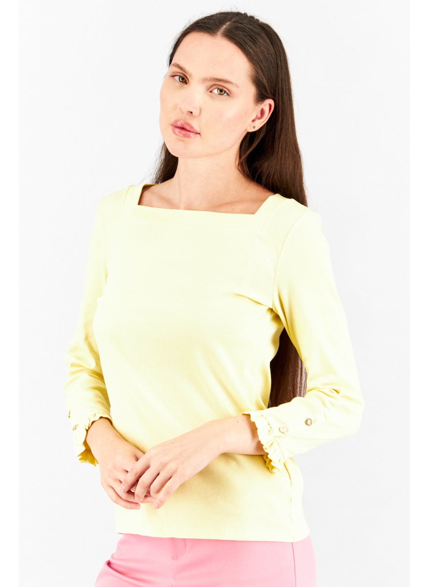 Women Square Neck Long Sleeve Plain Tops, Yellow - pzsku/ZB88FD328B6E1E6B7918AZ/45/_/1737641793/03a5cd68-70f6-42a0-937a-35e1f49702d7