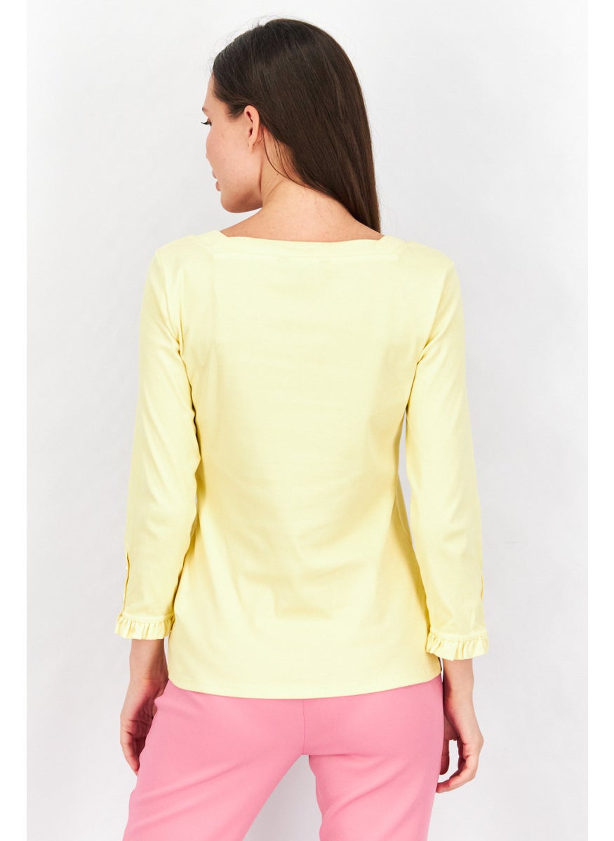 Women Square Neck Long Sleeve Plain Tops, Yellow - pzsku/ZB88FD328B6E1E6B7918AZ/45/_/1740495251/f4ccc13b-b027-4826-9669-64af6654a16f