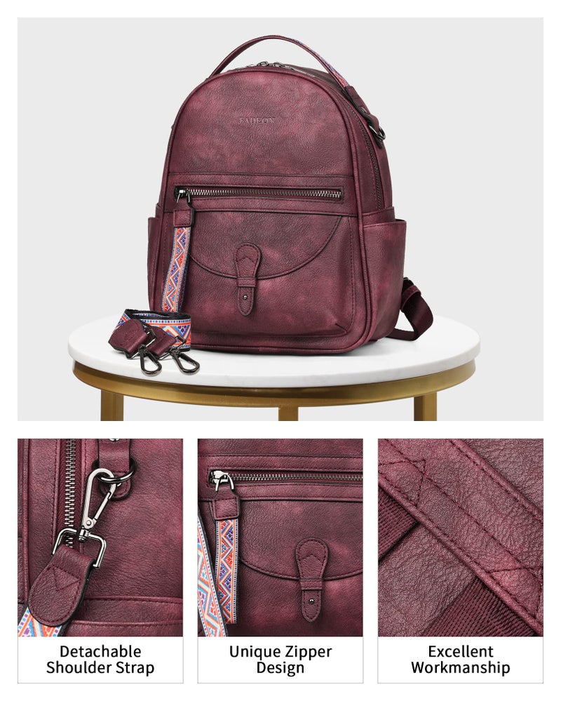 FADEON Mini Backpack Purse for Women, Designer Leather Cute Roomly Backpacks, Daily Ladies Shoulder Backpack Fashion Handbag - Image 5