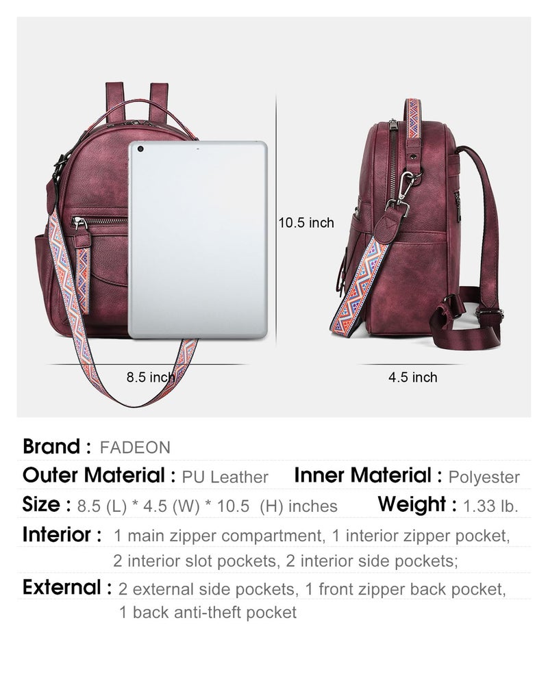 FADEON Mini Backpack Purse for Women, Designer Leather Cute Roomly Backpacks, Daily Ladies Shoulder Backpack Fashion Handbag - Image 3