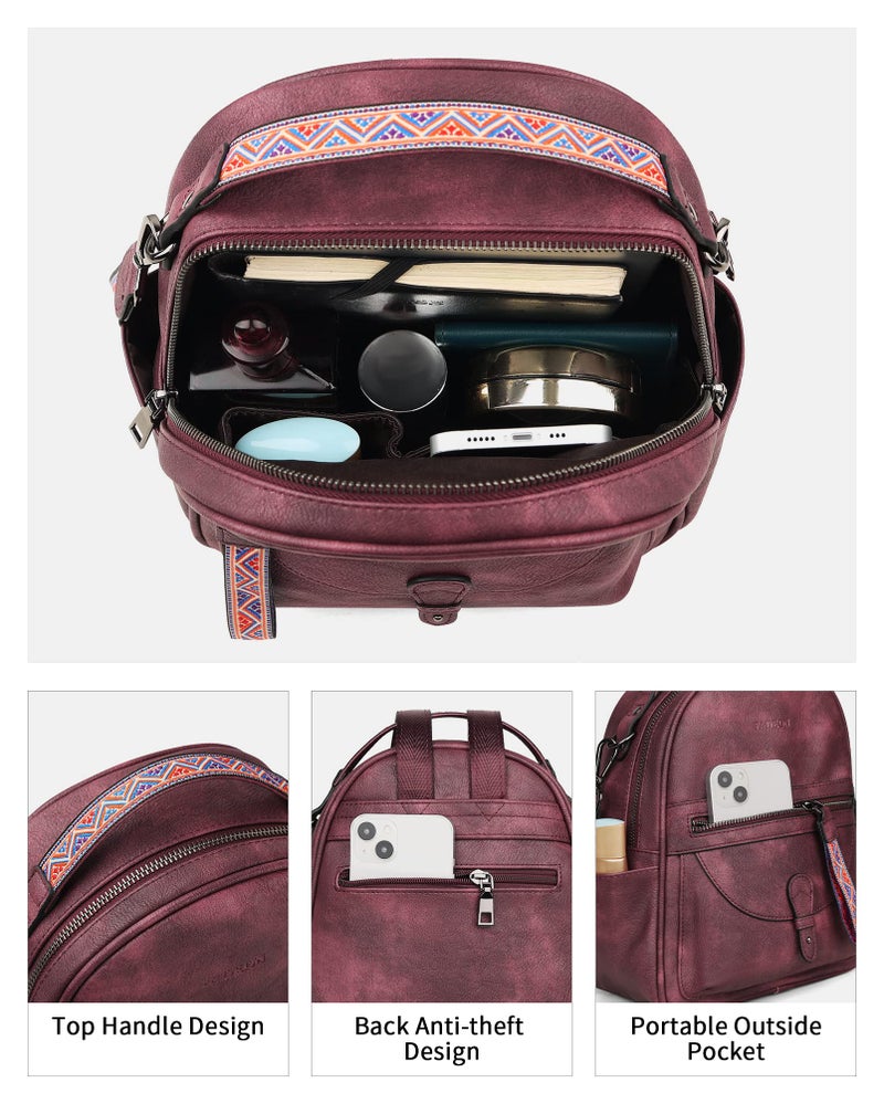 FADEON Mini Backpack Purse for Women, Designer Leather Cute Roomly Backpacks, Daily Ladies Shoulder Backpack Fashion Handbag - Image 4
