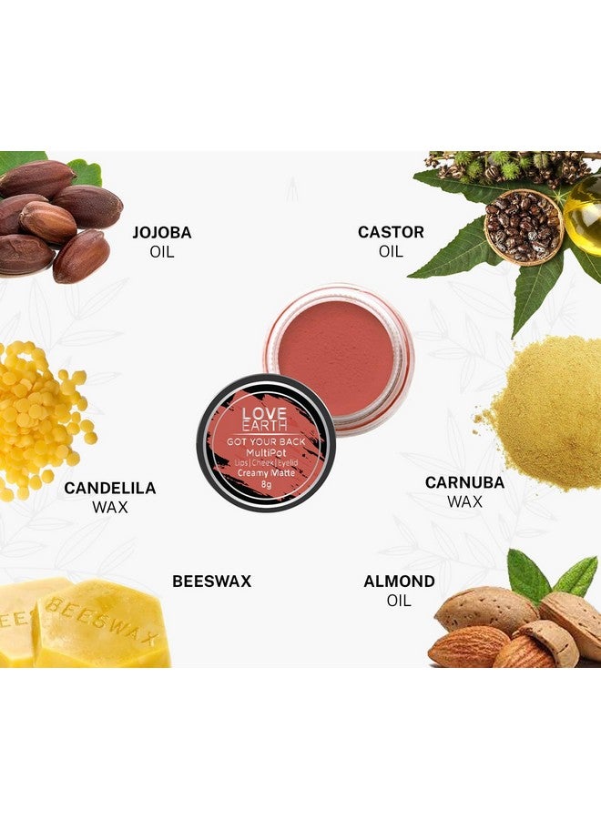 Love Earth Lip Tint & Cheek Tint Multipot-Got Your Back With Richness Of Essential Oils And Vitamin E For Lips, Eyelids & Cheeks, Matte Finish - Coral - Image 4