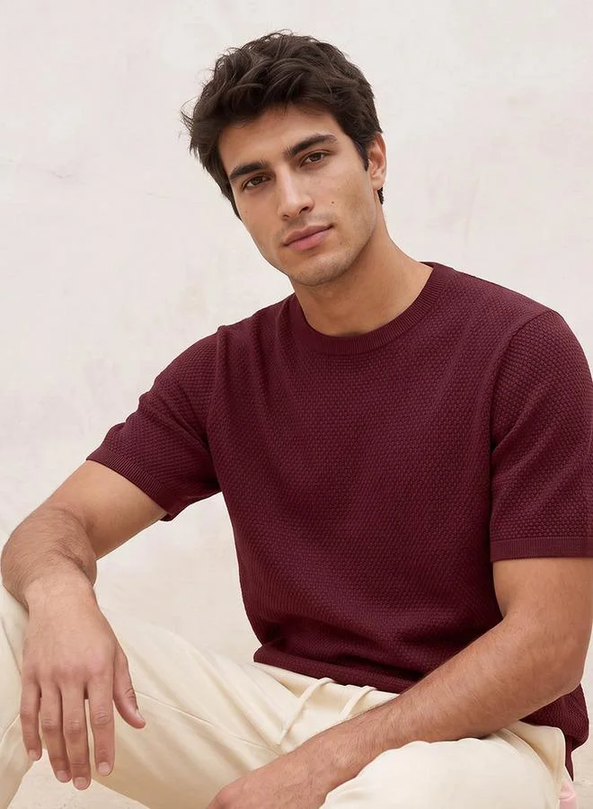 Iconic Iconic Crew Neck Popcorn Textured T-shirt