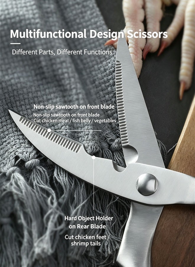 Multifunctional Stainless Steel Kitchen Scissors with Red Color Wood Handle, Heavy Duty Chicken Bone Shears with Safety Lock for BBQ, Camping & Household Cooking - Image 4