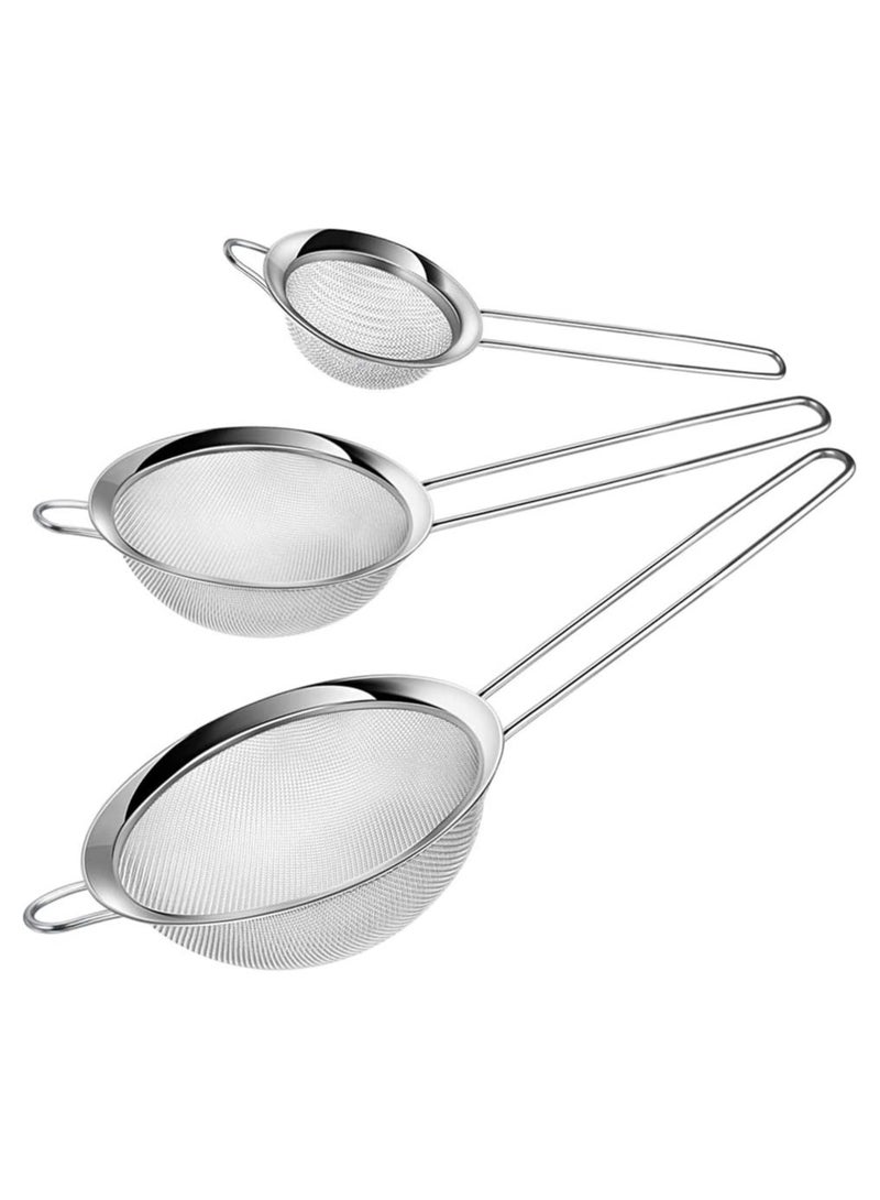 AMM Stainless Steel Fine Mesh Strainer Colander Sieve Sifters with Long Handle for Kitchen Food Small Medium Large Size for Tea Coffee Powder Fry Juice Rice Vegetable Fruit Etc - Image 1