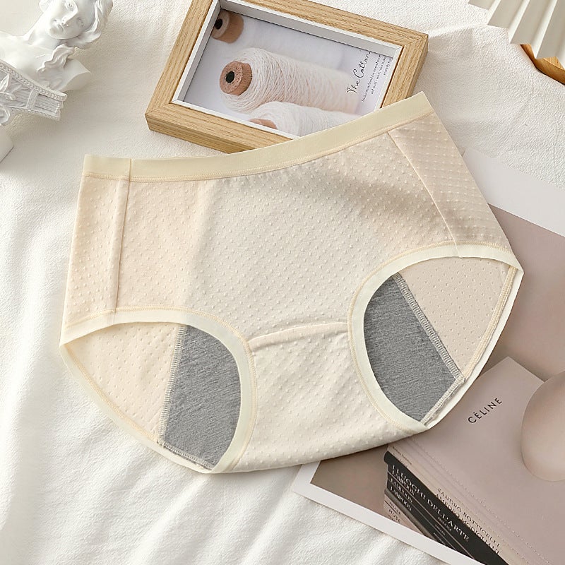 Womens Mid-Waist Leakproof Period Panties Milk skin - Image 1