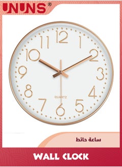 UNUNS ساعة حائط، ساعات حائط دائرية كوارتز عالية الجودة مقاس 12 بوصة، تعمل بالبطارية، سهلة القراءة، ساعة حائط صامتة لغرفة النوم/غرفة المعيشة/المطبخ/المكتب/المدرسة/ديكور المنزل، ذهبي وردي  - Image 1