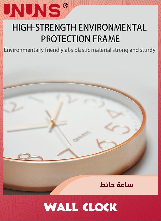 UNUNS Wall Clock,12-inch Non-Ticking Quality Quartz Round Wall Clocks,Battery Operated,Easy To Read,Silent Wall Clock For Bedroom/Living Room/Kitchen/Office/School/Home Decor,Rose Gold  - Image 3