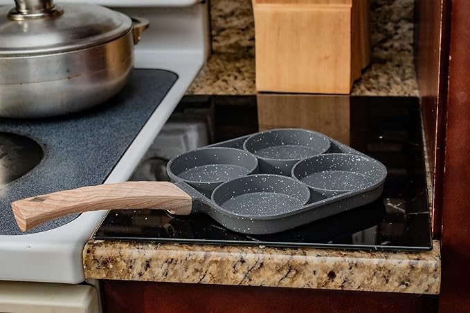 Gokich Gokich Egg Frying Nonstick Pancake Pans 4-Cups cookware Pancake, Omelette,Idli Non stic plat Harmless with Handle for Electric Stove for Kitchen for Induction Cooker [ 1 PCS ]  - Image 3