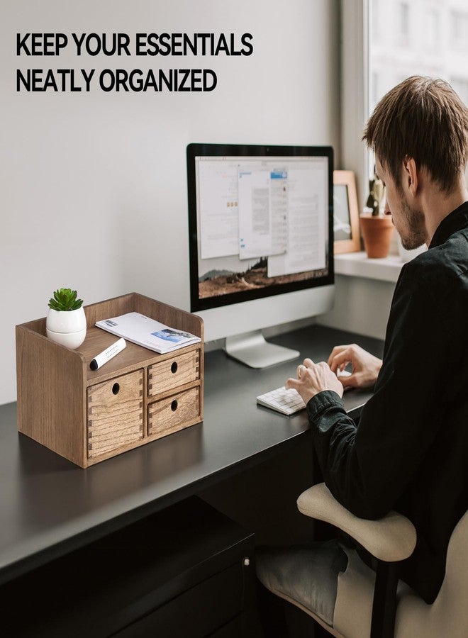 KIRIGEN Desk Organizer with 3 Drawers - Wood Drawer Storage Box with Trays for Tabletop - Workspace Office Toiletries Supplies Tool Caddy - Wooden Storage Cabinet1 Layer Dark Brown（DT1D3C-DBR） - Image 5