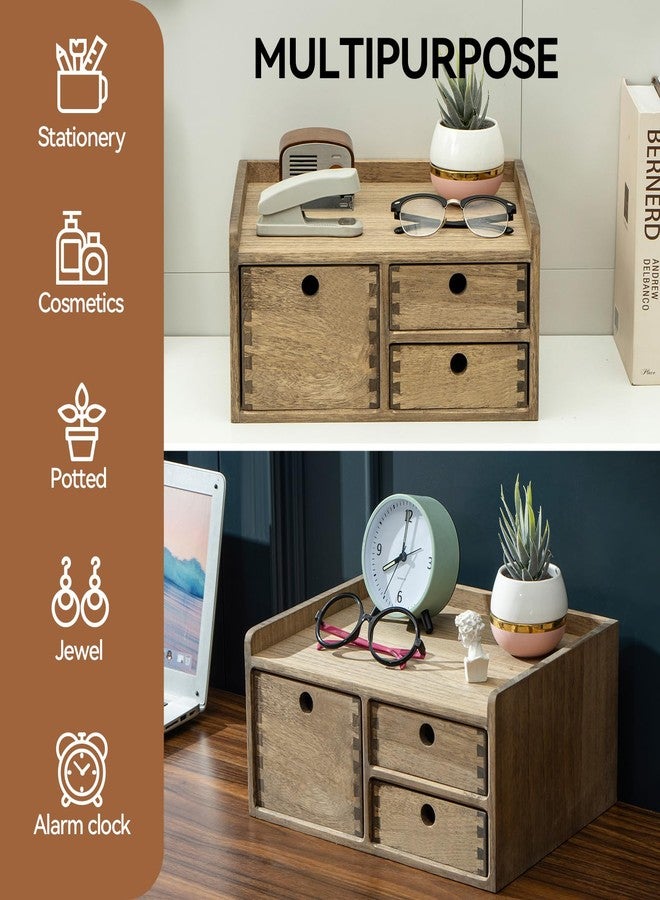KIRIGEN Desk Organizer with 3 Drawers - Wood Drawer Storage Box with Trays for Tabletop - Workspace Office Toiletries Supplies Tool Caddy - Wooden Storage Cabinet1 Layer Dark Brown（DT1D3C-DBR） - Image 4