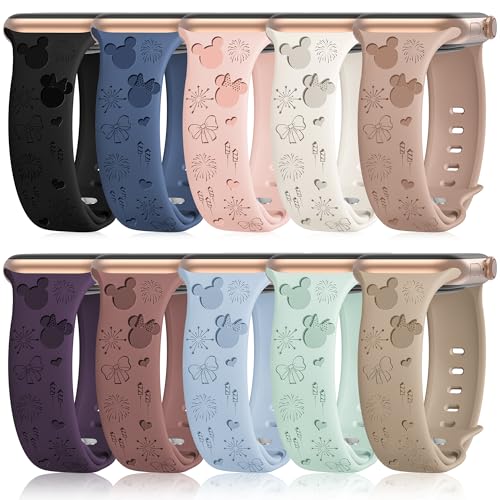 iWabcertoo 10 PACK Engraved Silicone Bands Compatible with Apple Watch Band 40mm 38mm 41mm 42mm 44mm 45mm 46mm 49mm Women Breathable Soft Cute Sport Replacement Strap for iWatch SE Series 11 10 9 8 7 6 5 4 3 2 1 - Image 1