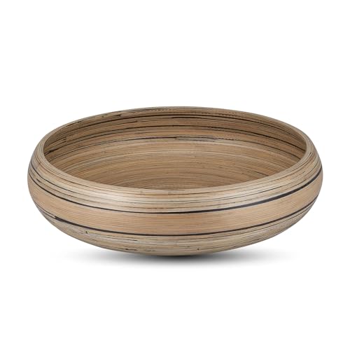 LEXA Bamboo Fruit Bowl for Kitchen Counter, 12 Inch Large & Round, Artisan Lacquered Wooden Fruit Bowl or Candy Bowl, Handcrafted Bamboo Fruit Basket for Kitchen & Home Decor (Black) - Image 1