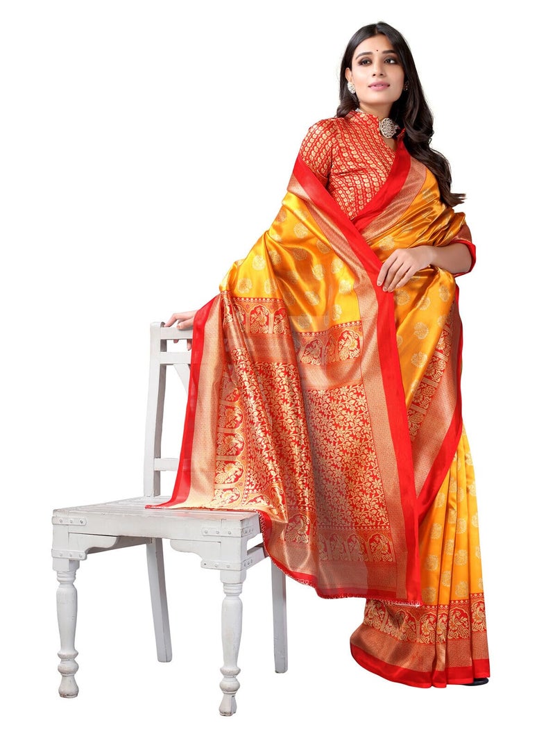 Shiv Textiles Women's Art Silk Paisley Saree(133S105_Mustrad Yellow) - Image 4