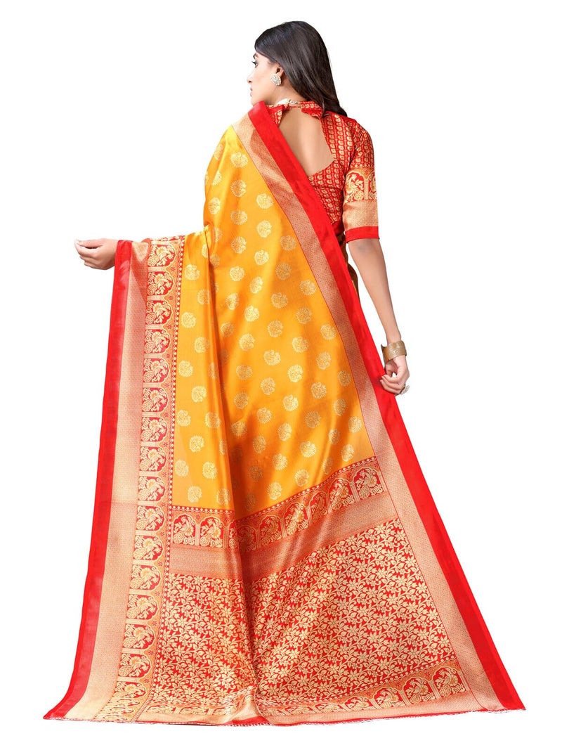 Shiv Textiles Women's Art Silk Paisley Saree(133S105_Mustrad Yellow) - Image 3