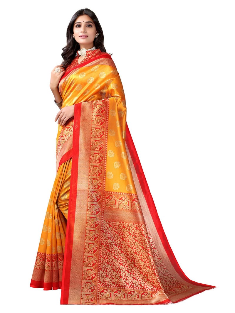 Shiv Textiles Women's Art Silk Paisley Saree(133S105_Mustrad Yellow) - Image 2