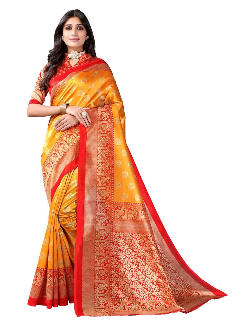Shiv Textiles Women's Art Silk Paisley Saree(133S105_Mustrad Yellow) - Image 1