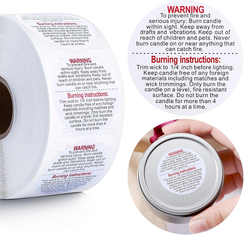 klarako 1000 Pieces 1.5 Inch Candle Jar Container Stickers, Candle Safety Labels Candle Warning Sticker Decals for Candle Making DIY (White) - Image 1