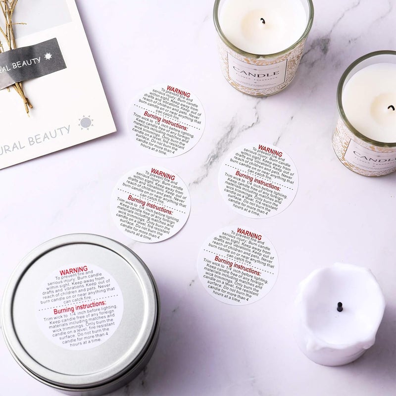 klarako 1000 Pieces 1.5 Inch Candle Jar Container Stickers, Candle Safety Labels Candle Warning Sticker Decals for Candle Making DIY (White) - Image 3