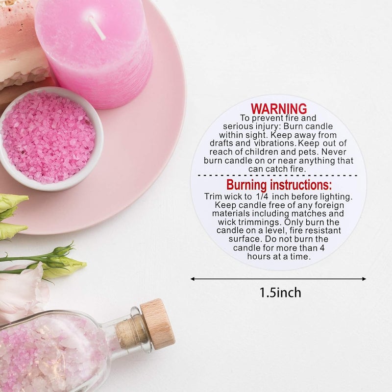 klarako 1000 Pieces 1.5 Inch Candle Jar Container Stickers, Candle Safety Labels Candle Warning Sticker Decals for Candle Making DIY (White) - Image 2