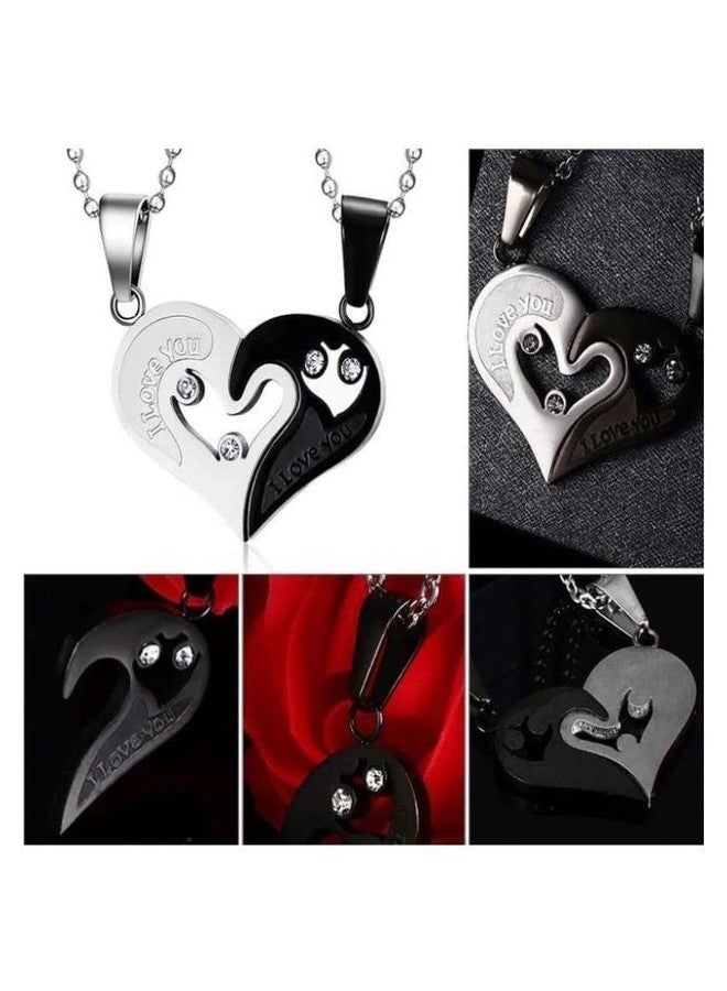 MEENAZ Pendant for Men Boys boyfriend bf gf girlfriend Silver Black Heart Pendants For Men Silver Black love Shape Pendants with Chian for Men Birthday Gift for Men Boys Anniversary Gift Husband -84 - Image 5